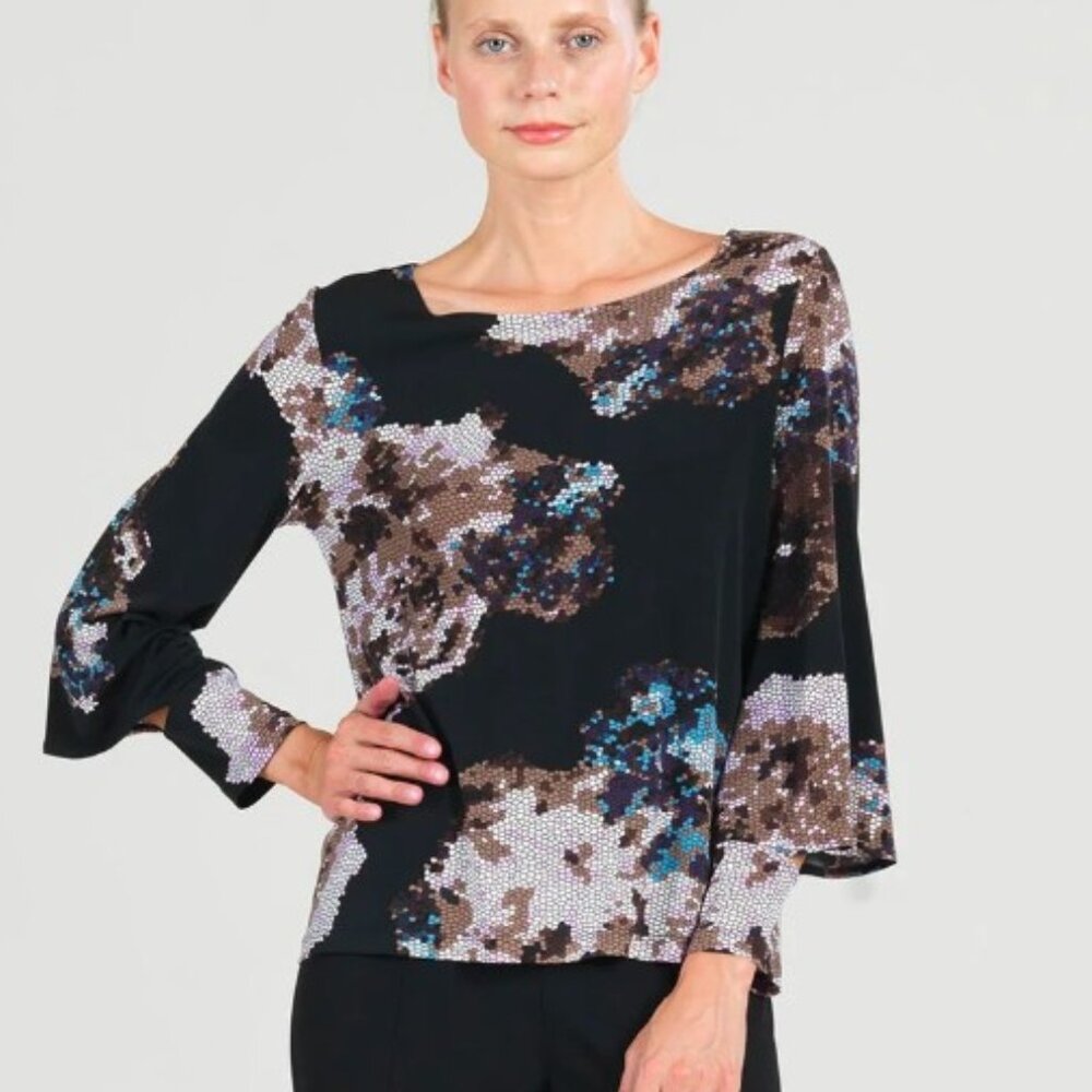 Clara Sun Woo Mosaic Print Peekaboo Cuff Sleeve Top Size Medium Made in USA